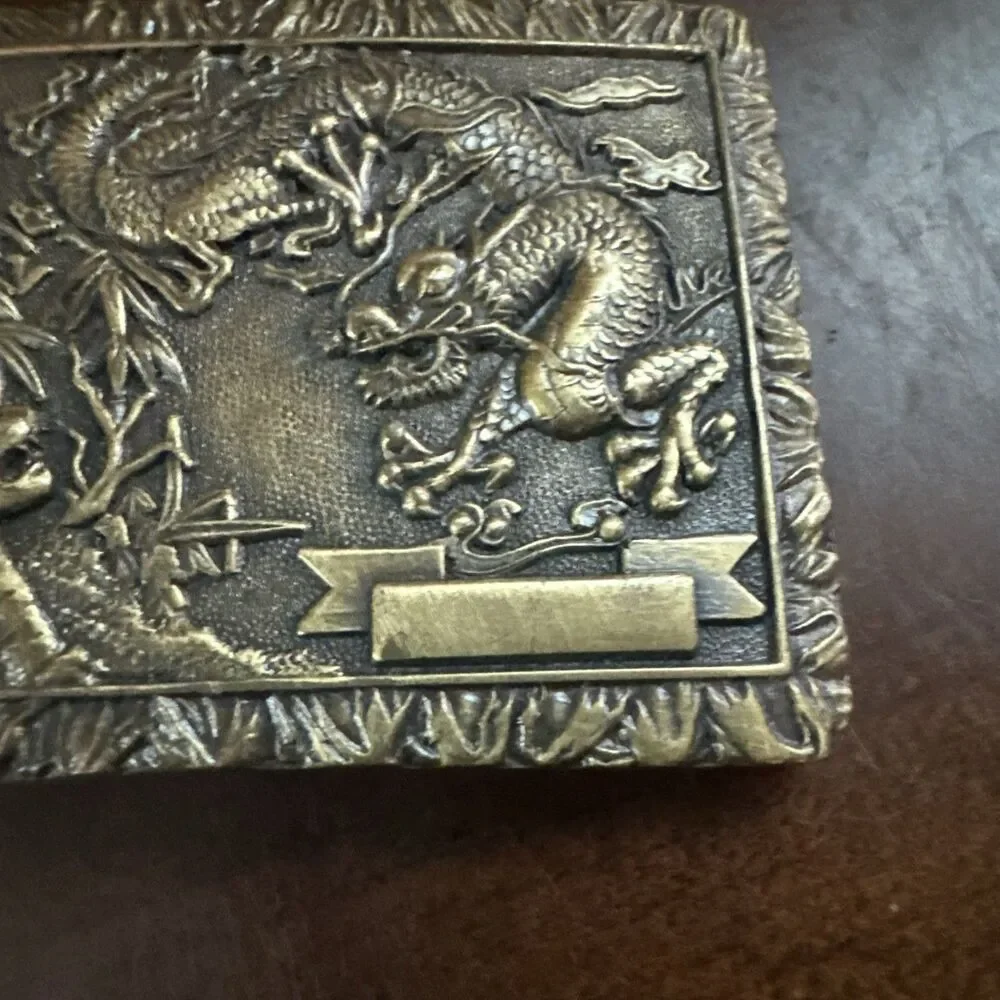 VTG Brass Tiger Dragon Belt Buckle 3X2 in Asian Chinese Fantasy Statement Biker
